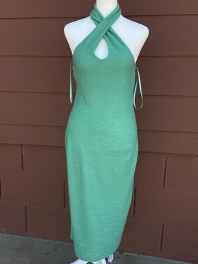 Lounge Lime Green Midi Bodycon Halter Neck Dress Size Small